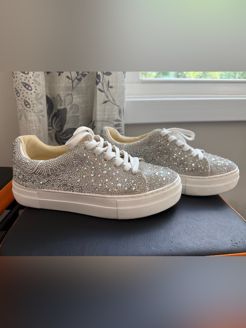 Betsey Johnson Crystal Embellished Platform Sneakers - Silver